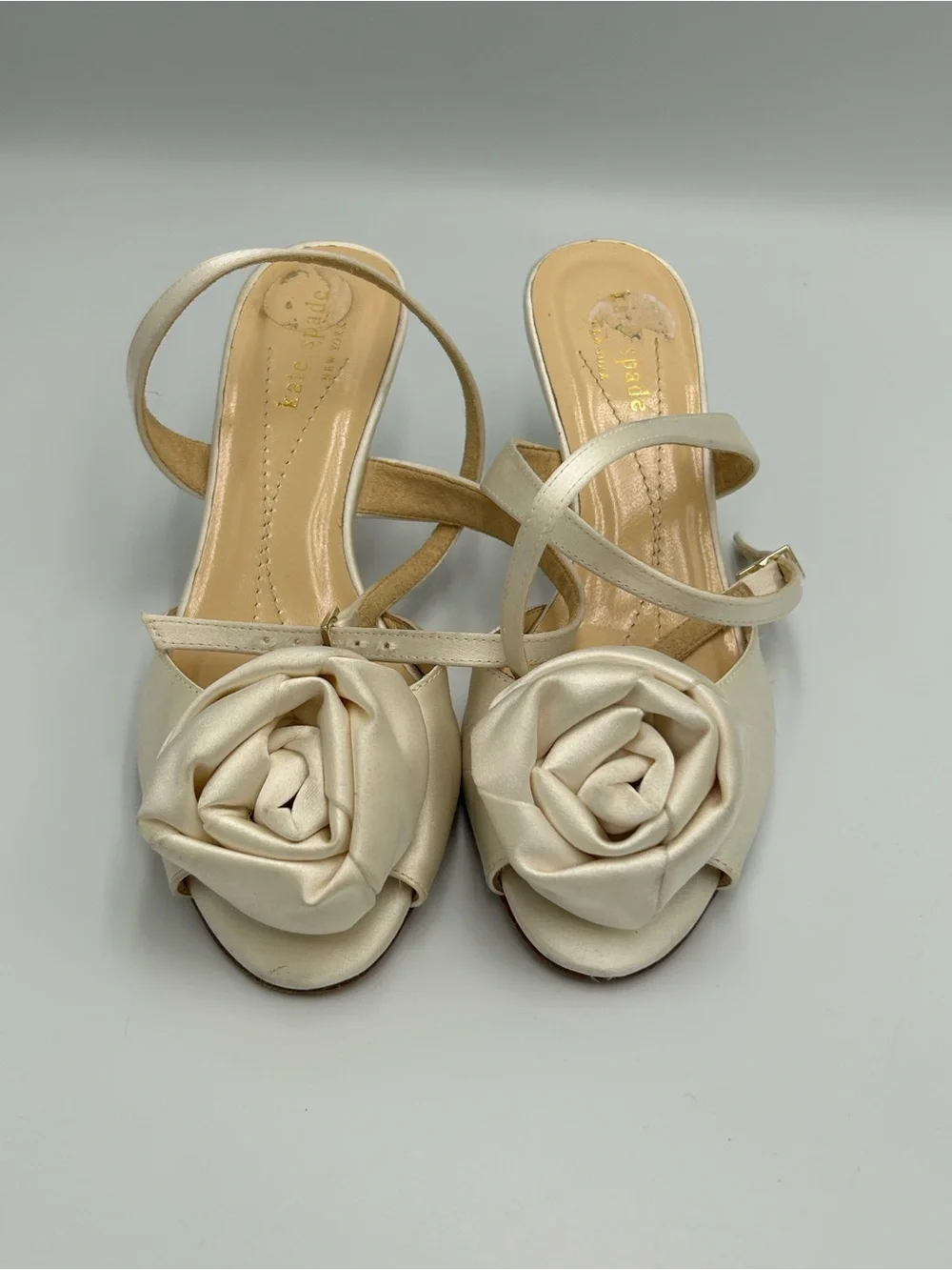 Kate Spade Satin Rosette Slingback Heels Rose Open Toe Size 5.5 B Silk